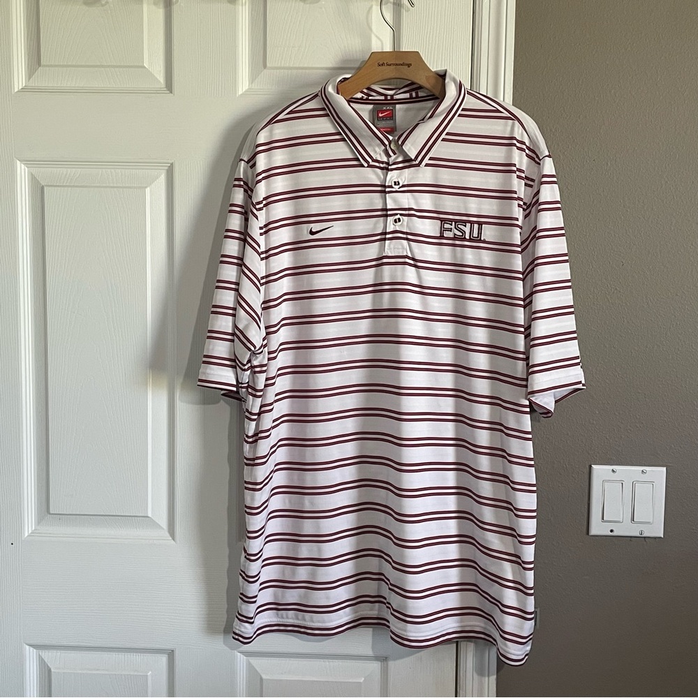 Nike White and Red Striped Polo Shirt